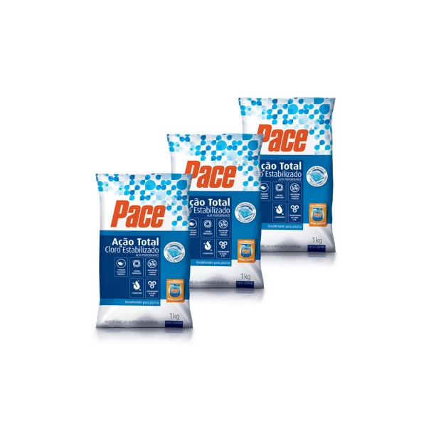 Kit hth cloro pace ação total 1kg pack com 3 unids Produto Kit hth cloro pace ação total 1kg pack com 3 unids